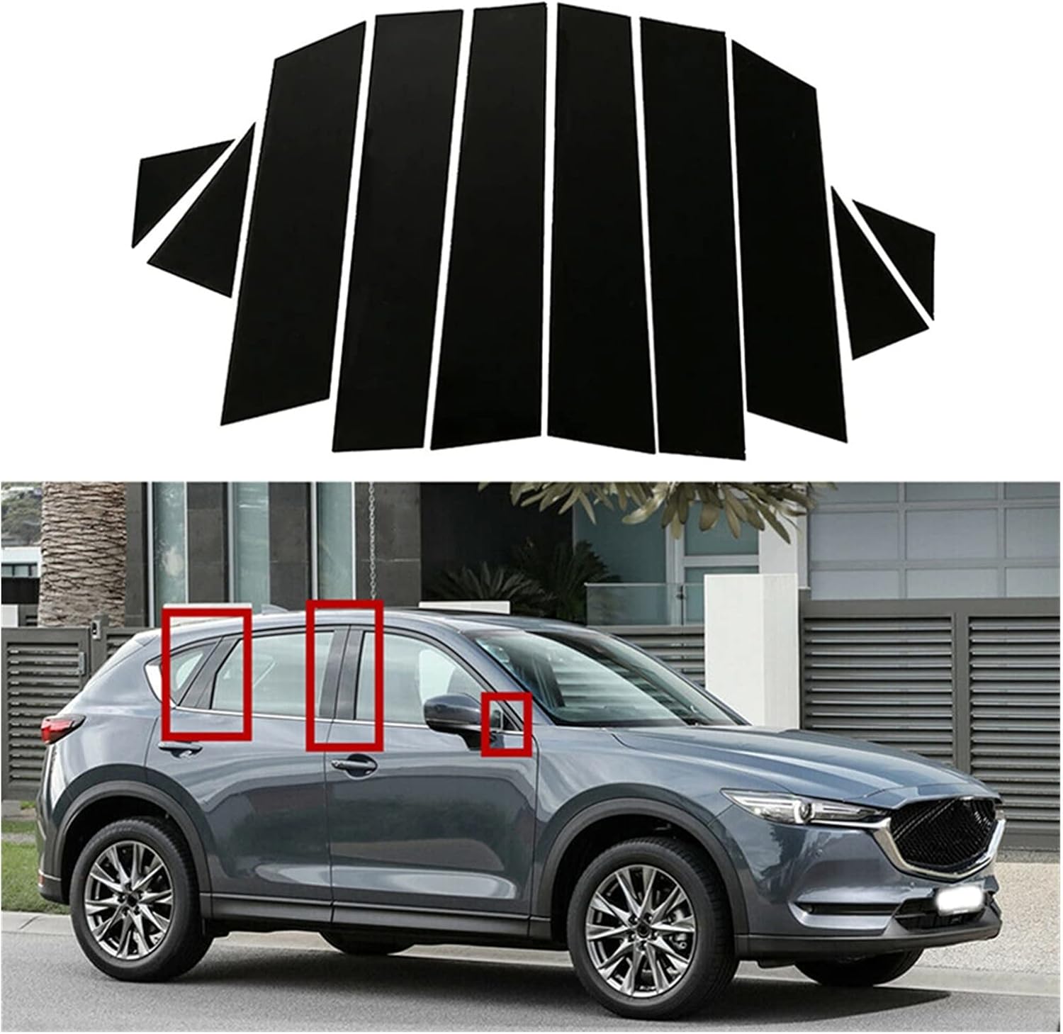 10 piezas de calcomanías para puerta y ventana de automóvil, color negro brillante, compatibles con Mazda CX-5 Cx5 2017 2018 2019 2020 2021 2022