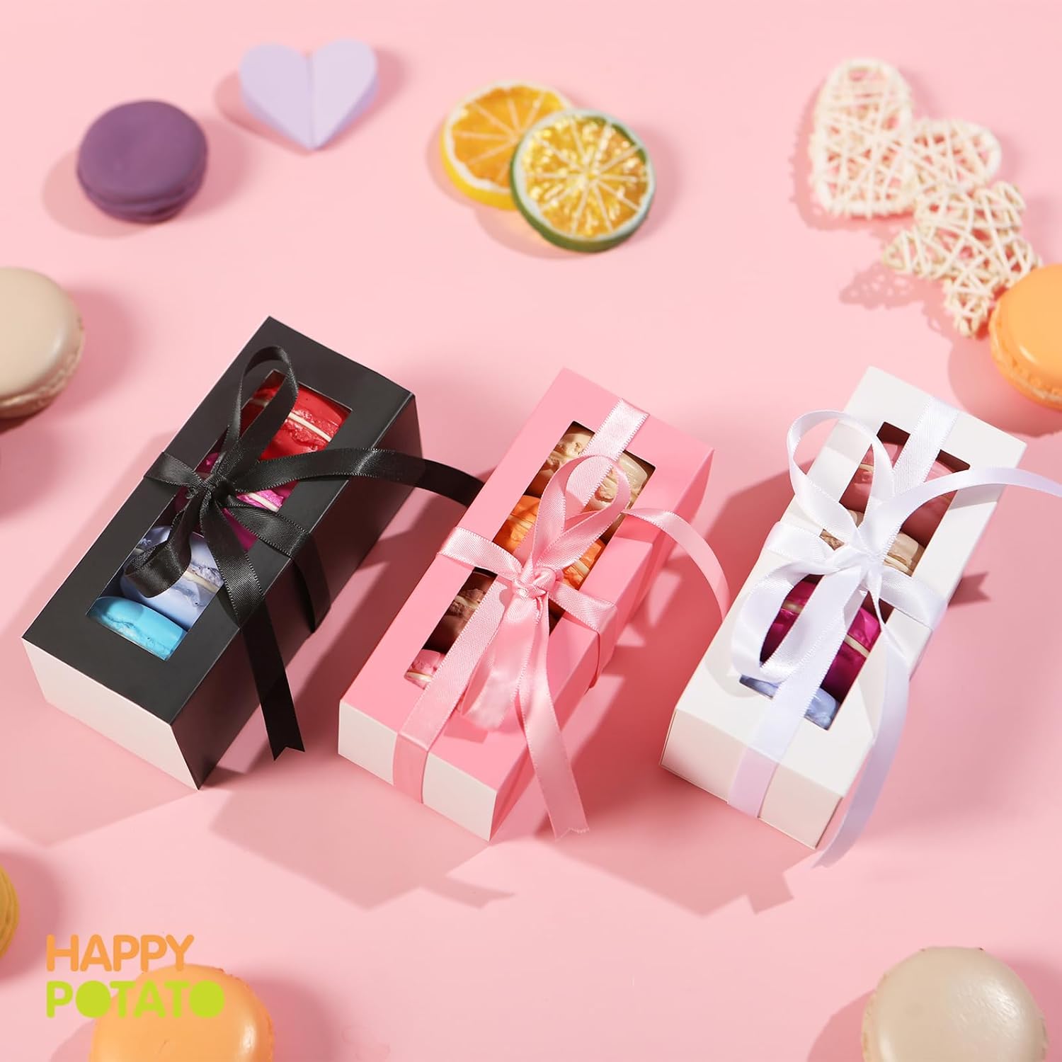 HAPPY POTATO Paquete de 30 cajas de macarrones para 4 o 5, 4 x 1.9 x 1.9 pulgadas, cajas de embalaje de macarrones, cajas de macarrón blanco con