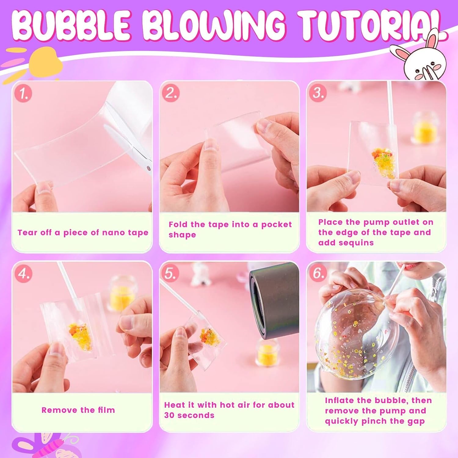 Jimcii Lindo kit de burbujas de nano cinta para niños con caja, cinta nano de doble cara, burbujas de cinta nano mágica