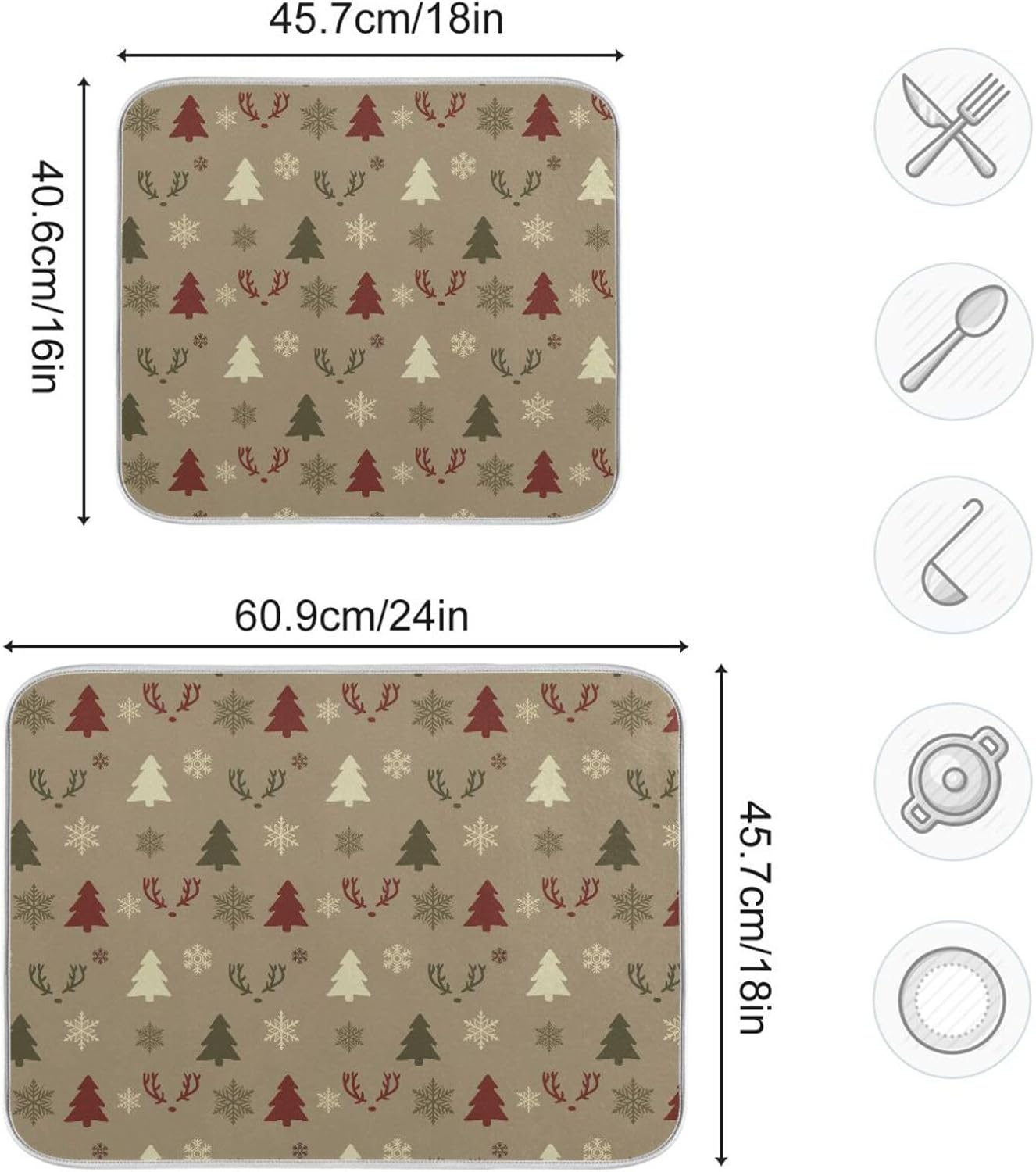 Tapete de secado de platos con copos de nieve y ciervos de Navidad, lavable, absorbente, bandeja escurridor de platos, tapete para cocina, 16 x 18