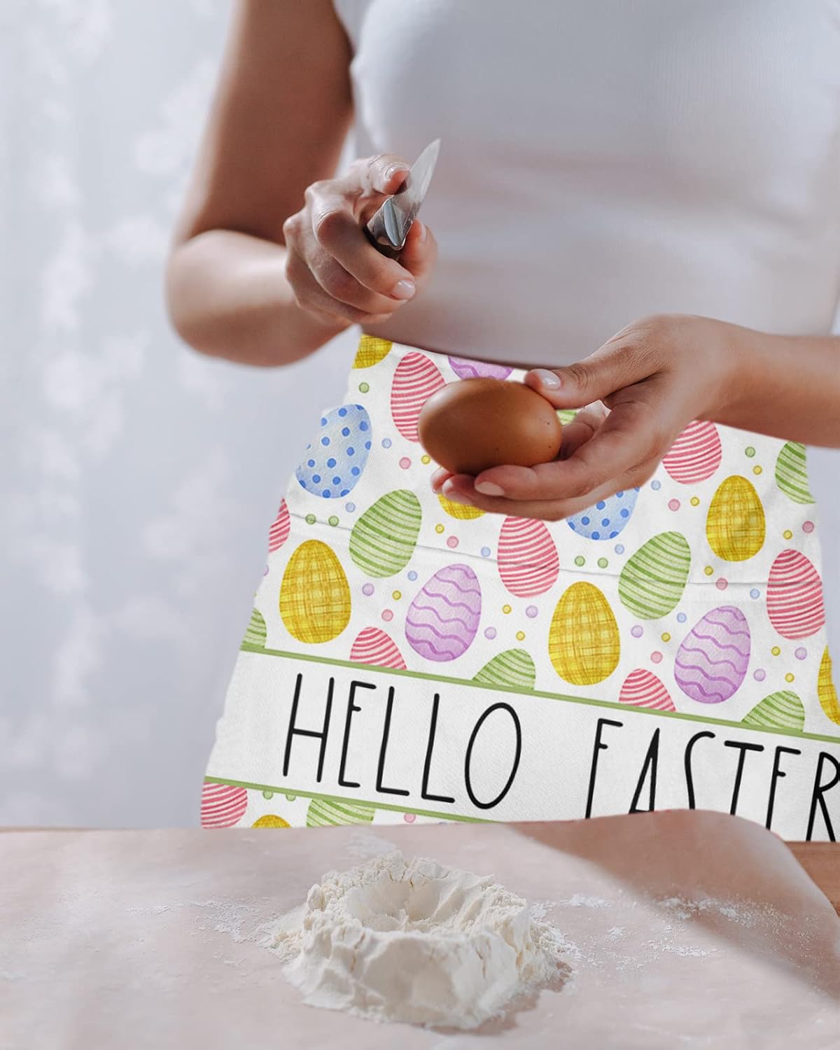 Delantal de camarera con bolsillos, diseño de huevos de Pascua con bolsillos, cintura de vacaciones de primavera, medio impermeable, cocina,