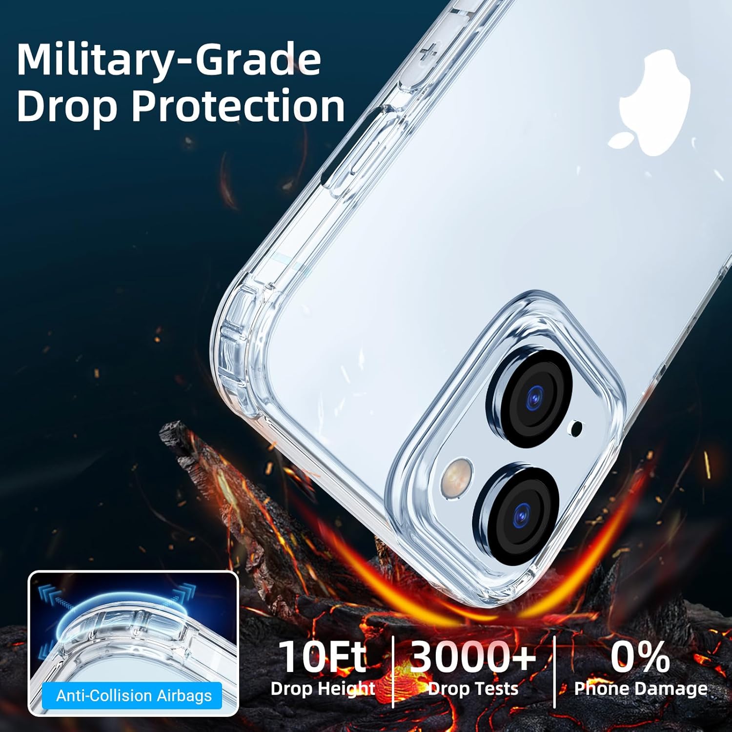 GLIMALL Funda transparente 5 en 1 diseñada para iPhone 15 con protector de pantalla 2 unidades + protector de lente de cámara 2 unidades, cubierta