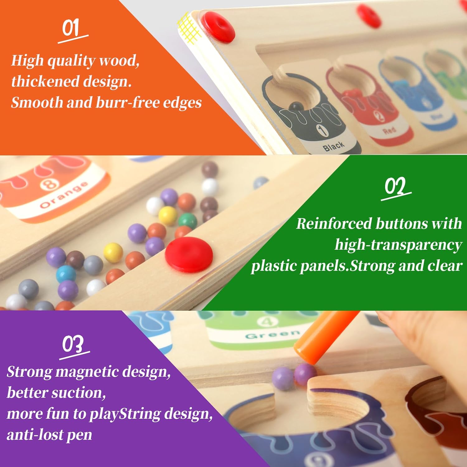 Laberinto magnético de color y números, juego de mesa de rompecabezas de madera para niños pequeños, juguetes Montessori de clasificación de colores