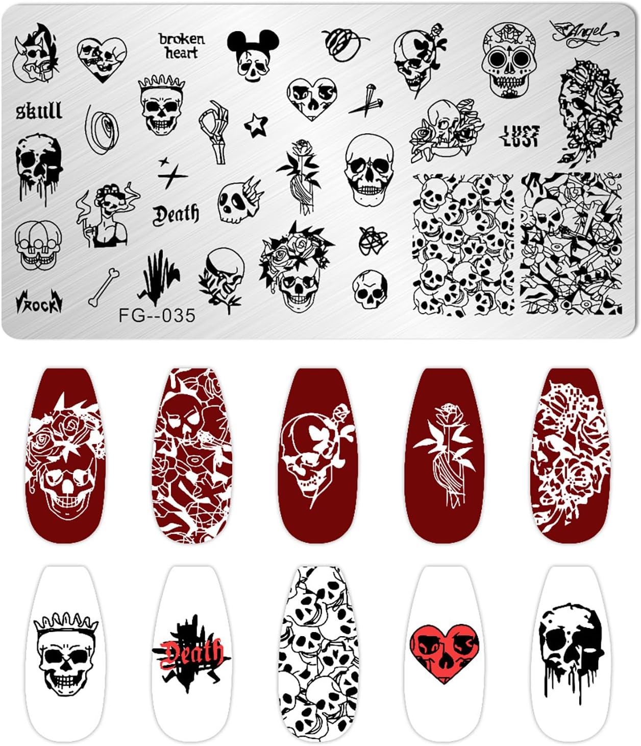 6 placas de estampado de Halloween, plantillas de estampado de arte de uñas, calavera, fantasma, calabaza, vampiro, murciélago, araña, arte de uñas,