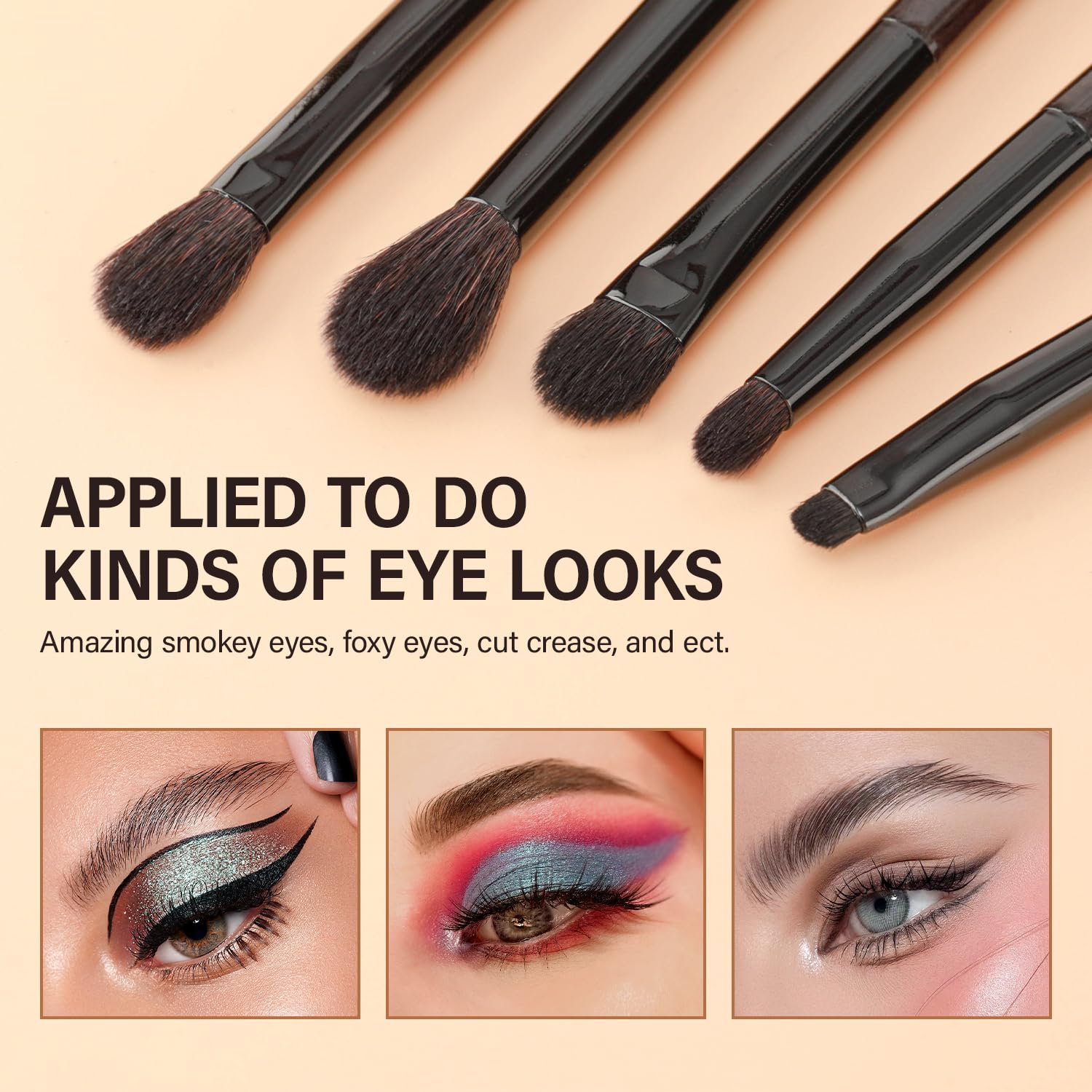 TEXAMO Juego de brochas de sombra de ojos, sin crueldad, profesionales para mezclar, sombra de ojos, pliegues, 5 piezas de pelo natural de cabra de