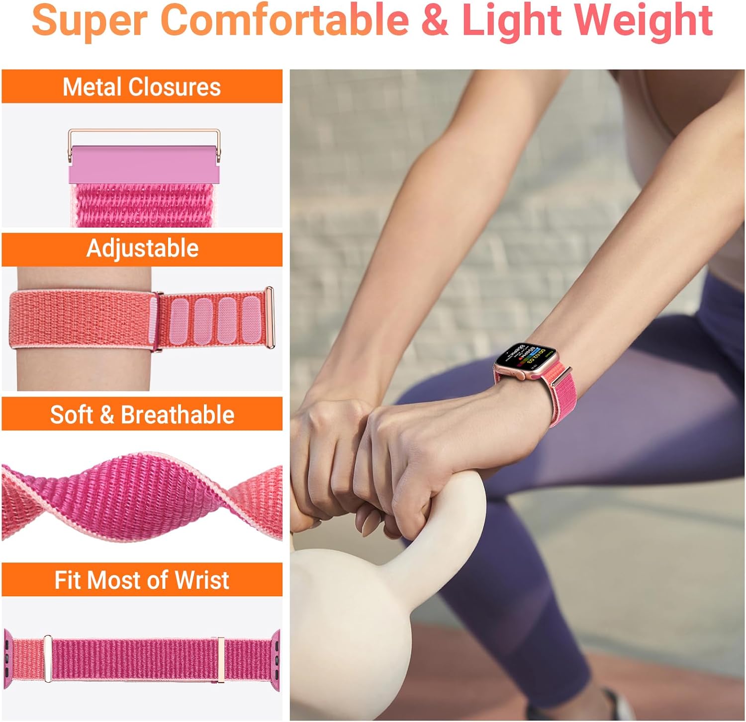 Paquete de 6 correas deportivas de nailon compatibles con Apple Watch de 1.575 in 1.496 in 1.614 in 1.732 in 1.772 in 1.654 in 1.929 in, correa