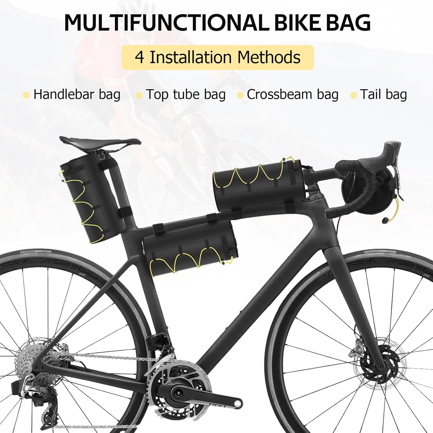 Bolsa para manillar, bolsas de bicicleta para bicicletas, bolsa de marco de bicicleta, bolsa de almacenamiento para bicicleta con cremallera
