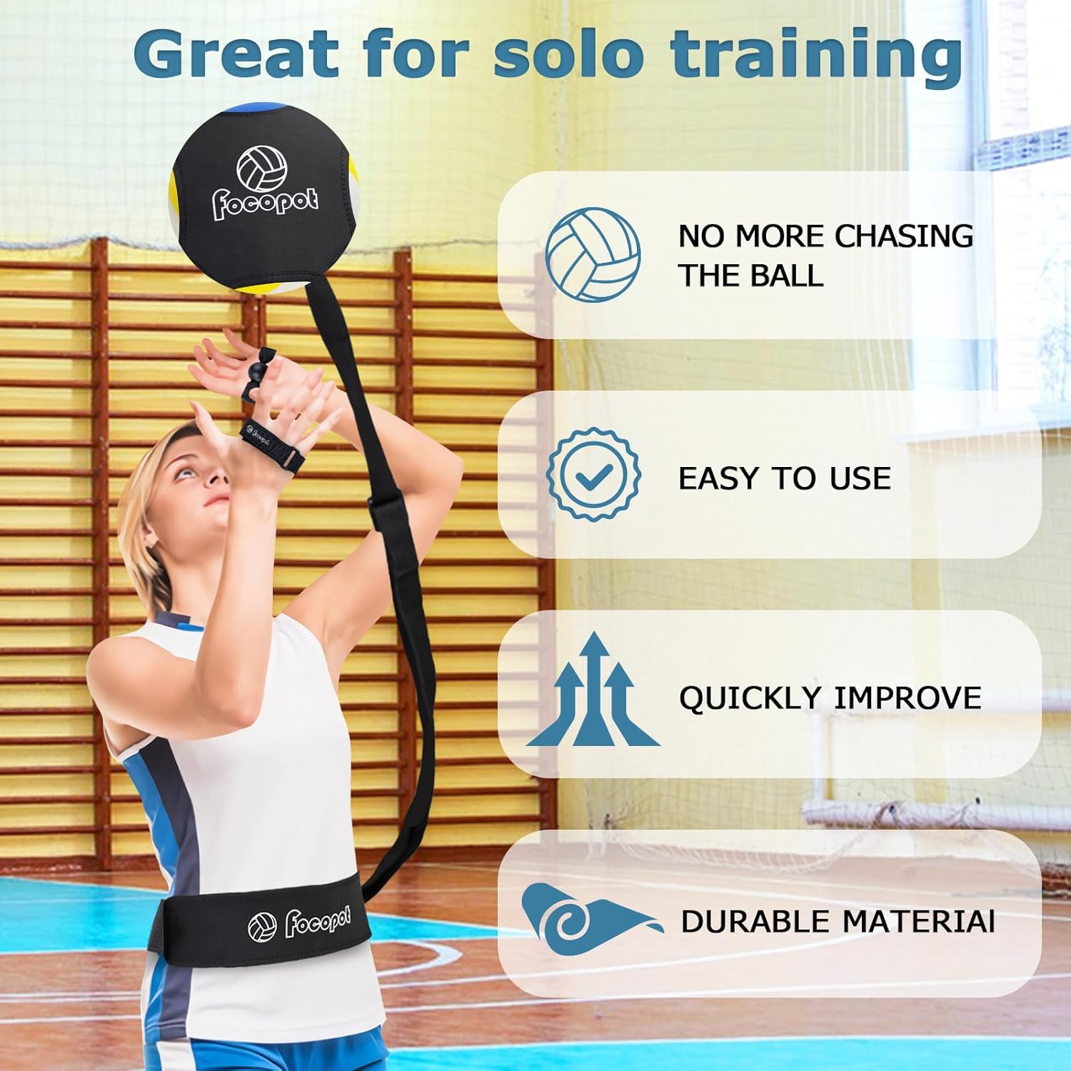 Equipo de entrenamiento de voleibol, entrenador de voleibol en solitario para practicar servir, pinchar, establecer y pasar, regalo perfecto para
