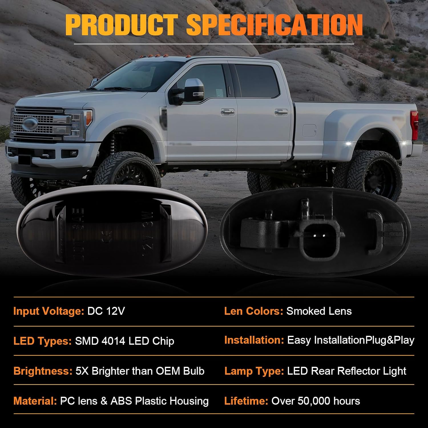 Luz LED blanca de marcador lateral para guardabarros, 4 unidades, para cama trasera, compatible con Ford F250, F350, F450, F550, Super