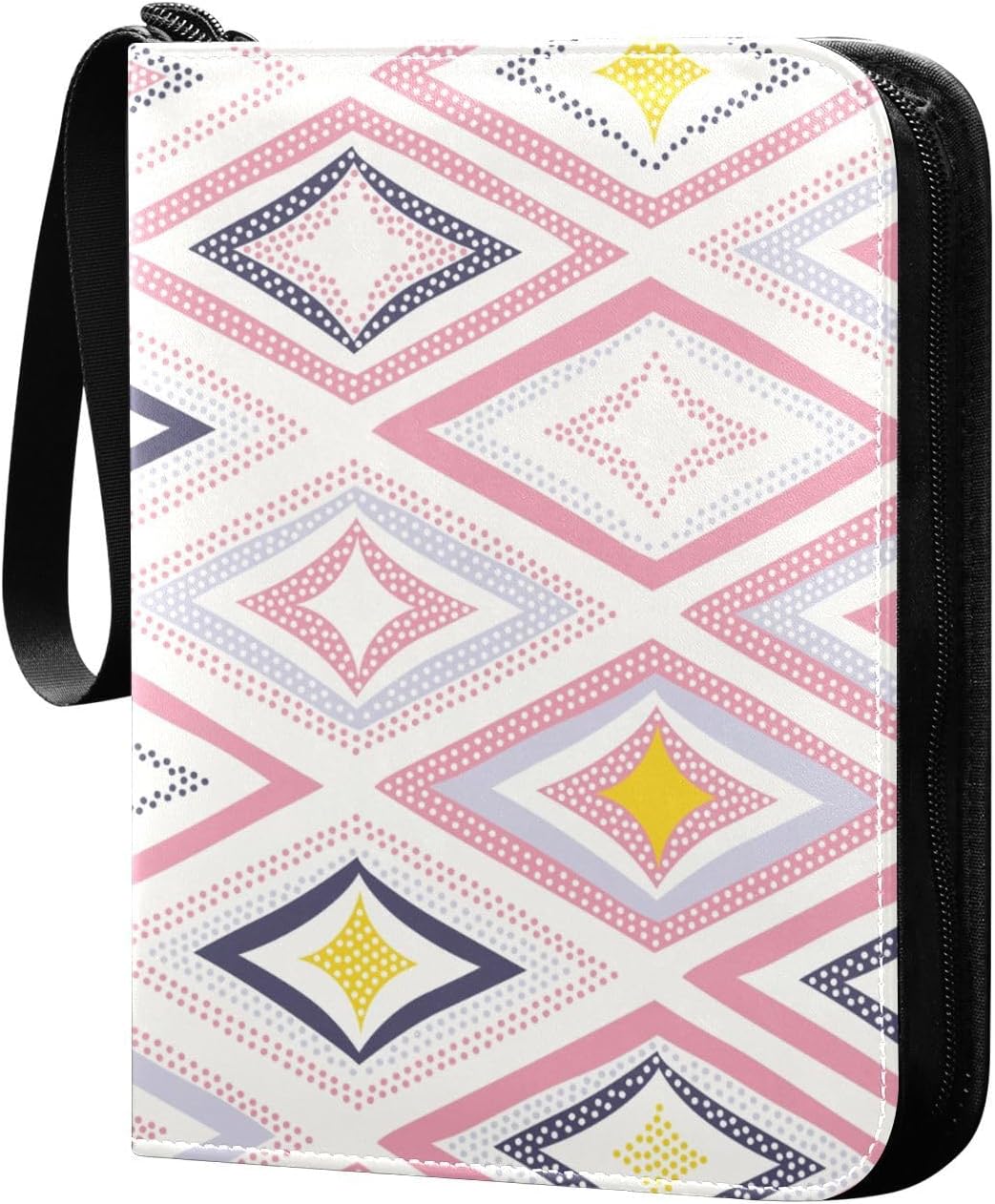 4 Pockets Trading Card Album Holder Book Folder Sports Card Binder Doodle Rhombus 400 Double Side Pockets for 3 Ring Binder Zipper