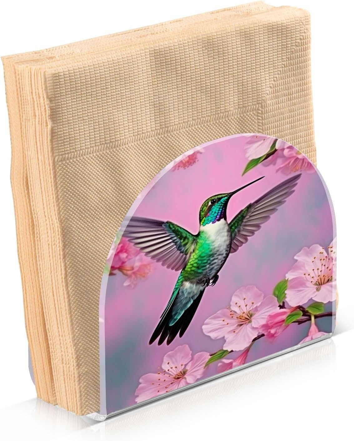 Servilleteros de colibrí y flor de cerezo para mesas, servilleteros de acrílico transparente, servilleteros de cóctel para cocina, restaurante, bar,