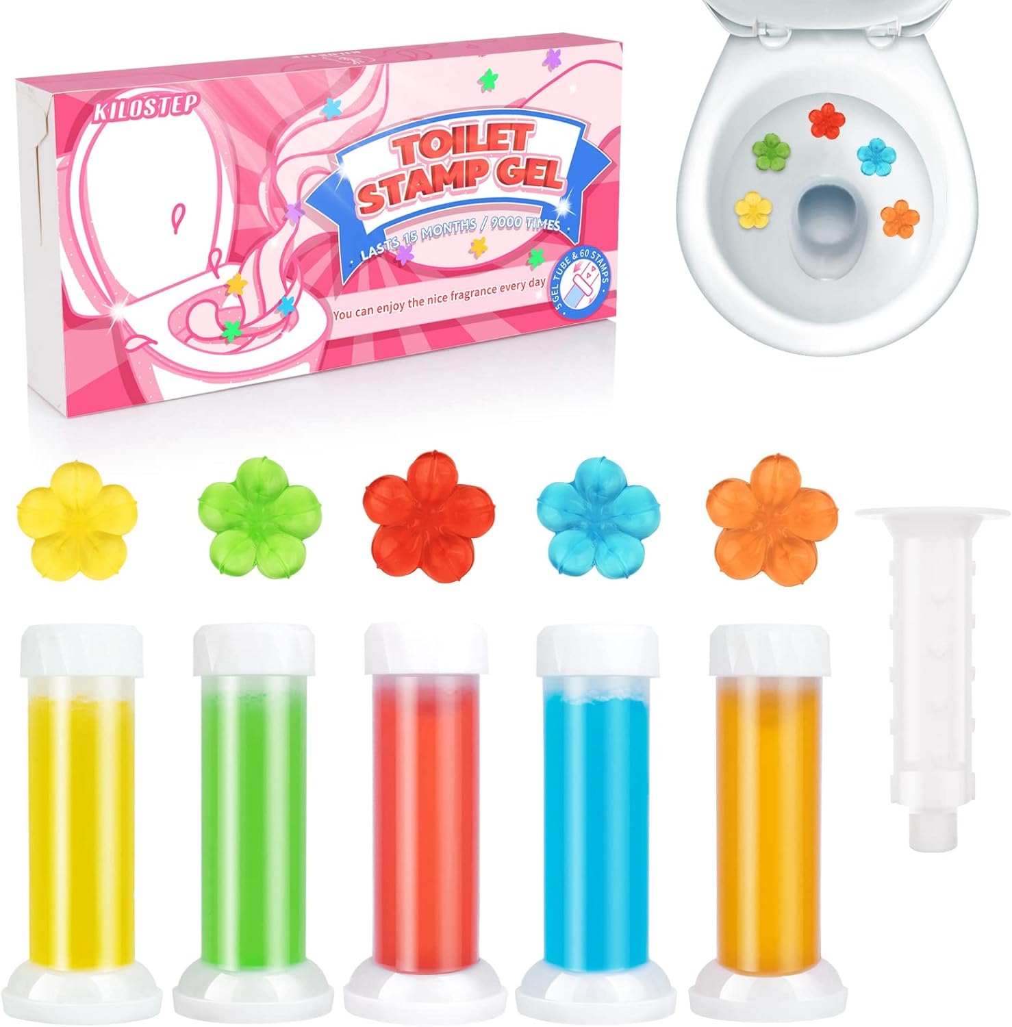 Sello de gel para inodoro de flores, 60 unidades, sello de inodoro, 5 tipos de aroma, limpiador de inodoro