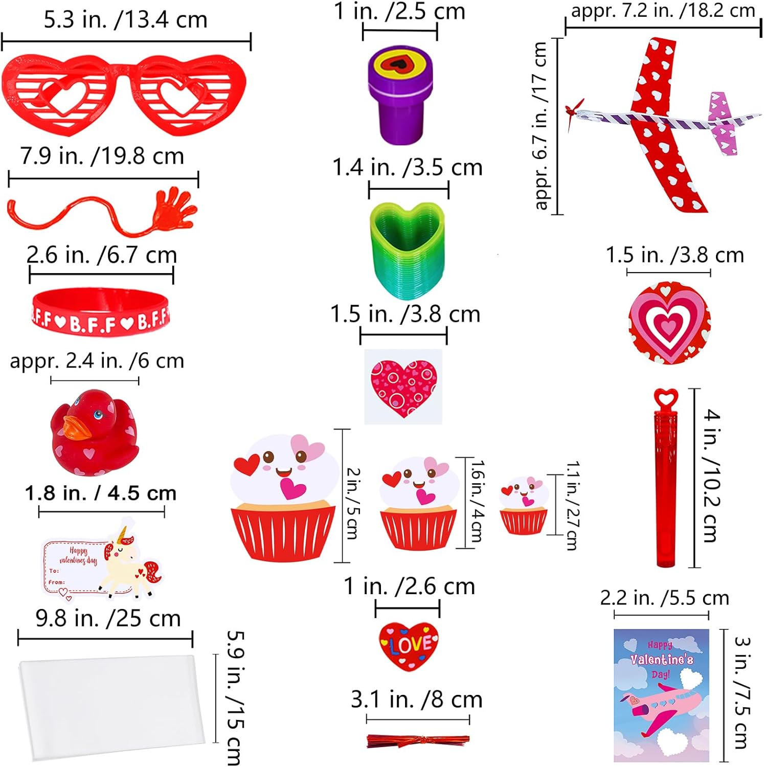 Winlyn Juego surtido de 236 piezas de artículos de papelería para el día de San Valentín, bolsas de regalos de San Valentín, premios de San