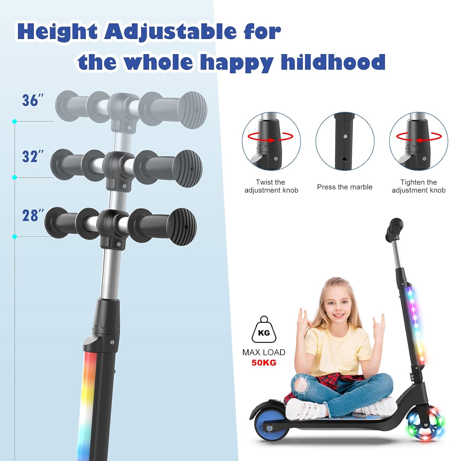 Patineta eléctrica para niños de 6 a 12 años con scooters plegables con luz de 3 a 5 años, scooter de patada para niños pequeñosgrandes con manillar