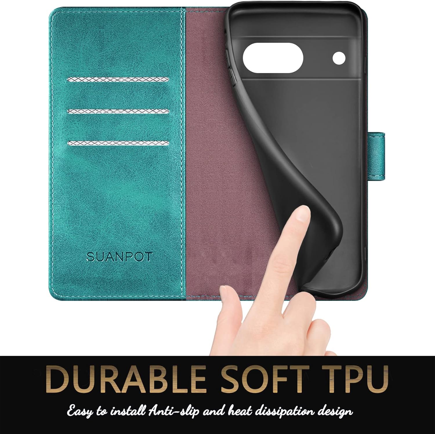 SUANPOT Funda tipo cartera para Google Pixel 7A (Non Pixel 77Pro) Bloqueo RFID Soporte para tarjetas de crédito, libro de folio con tapa de cuero PU