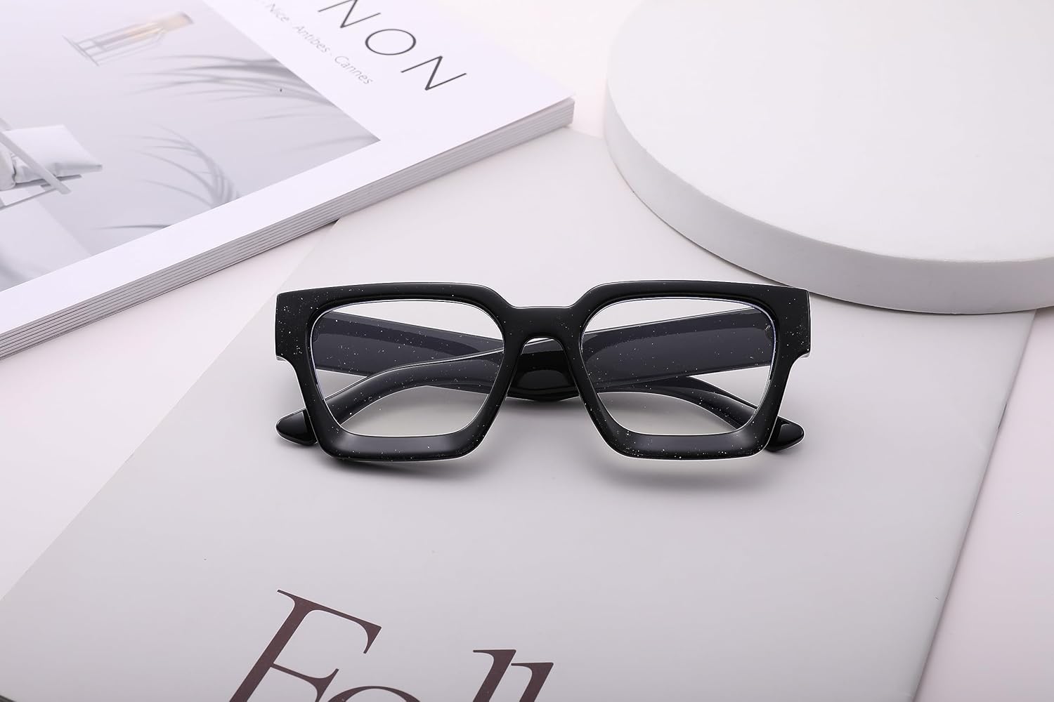 Haygafe Gafas de luz azul con marco cuadrado grueso para mujeres y hombres, gafas de computadora de moda con lente transparente