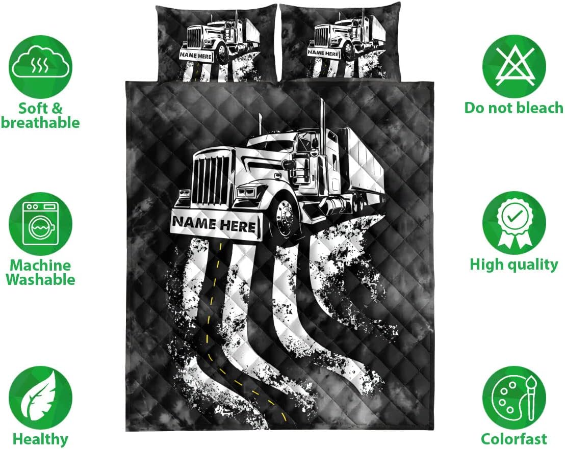 OhaPrints Regalo personalizado en blanco y negro para camionero, conductor de camionero, manta y fundas de almohada, juego de ropa de cama y funda
