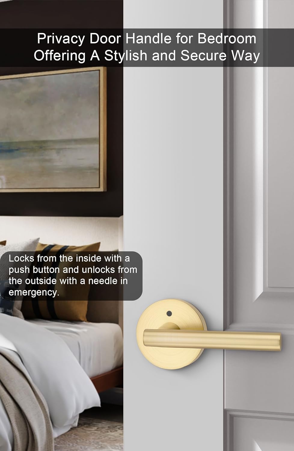 goldenwarm Paquete de 2 manijas doradas para puerta interior, manija de privacidad dorada cepillada, paquete de manijas de puerta interiores de