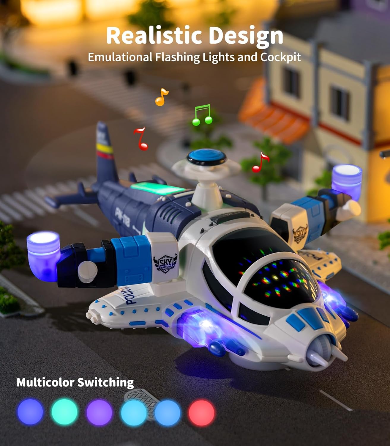 Geyiie Juguetes de helicóptero para niños, avión de juego con luces y sonidos, libertad de 360 y avión de dirección automática, juguetes de