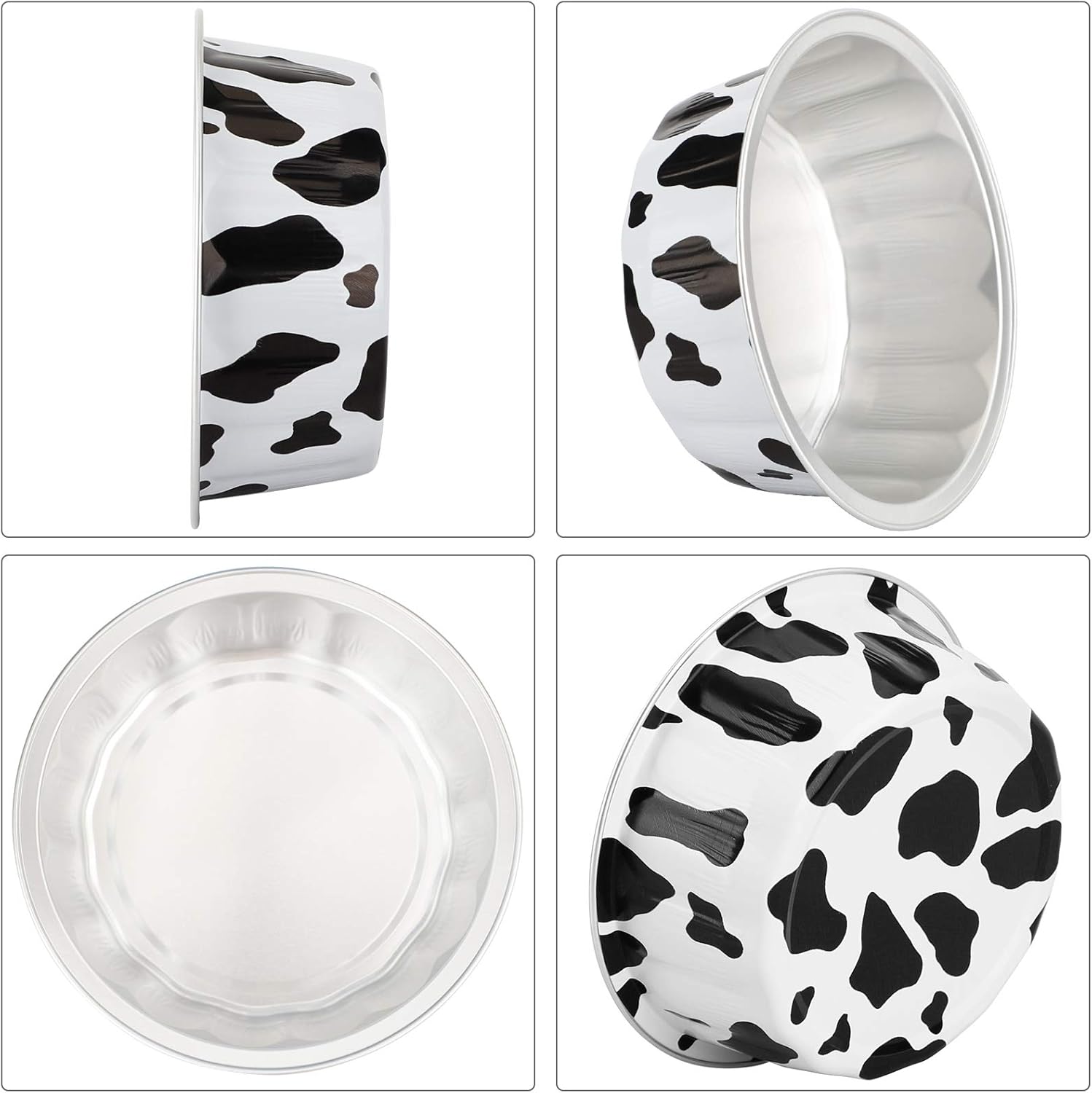 Beasea Paquete de 50 moldes desechables de 8 onzas con tapas, tazas de aluminio para hornear, tazas de papel de aluminio negro y blanco, tazas de