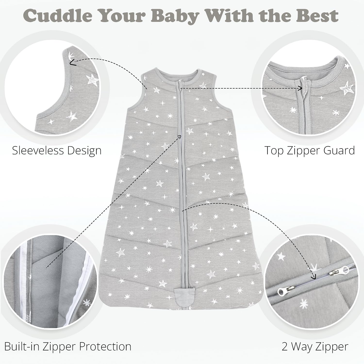 Manta para bebé, saco de dormir de invierno de 2.5 TOG, sacos de algodón para 6-12 meses, 1 paquete de tamaño mediano, 3 capas de 2 vías con