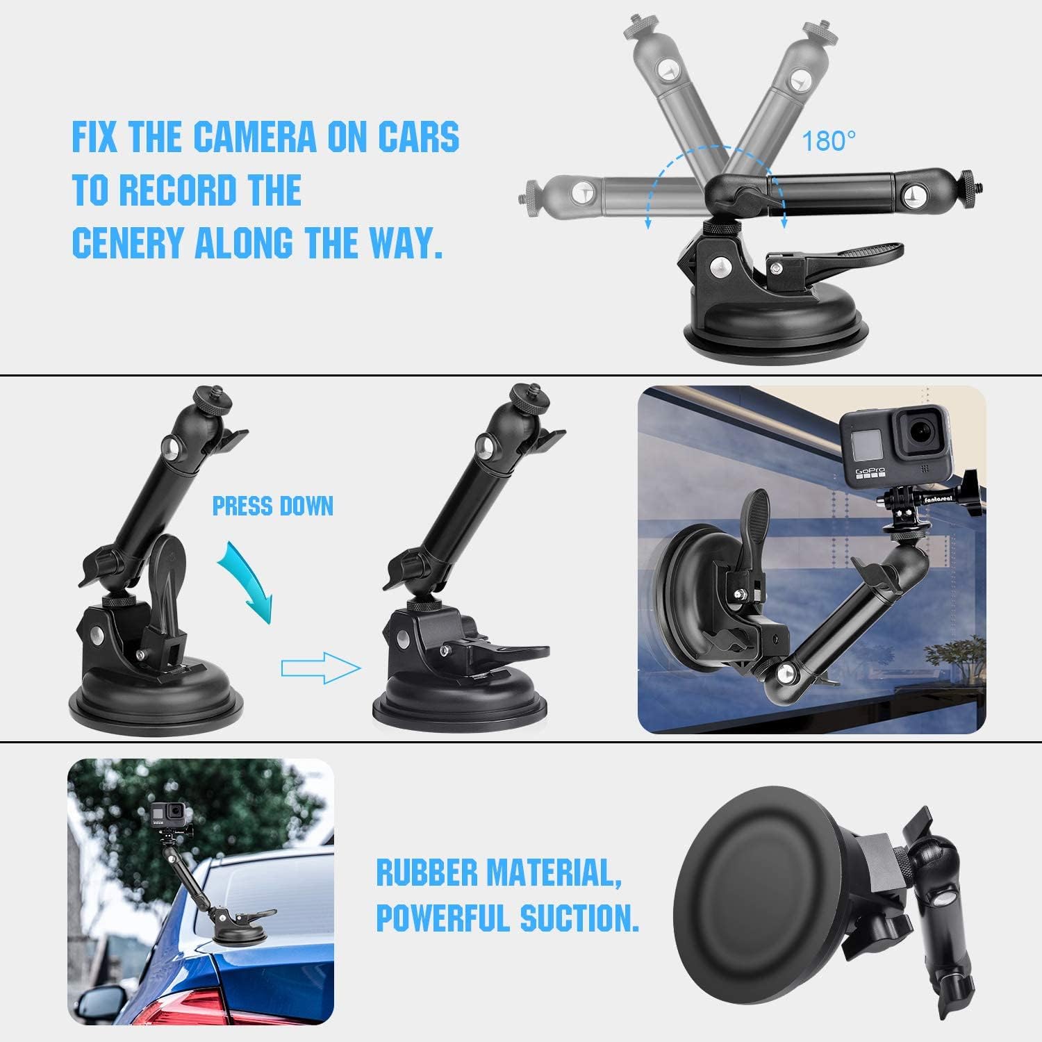 Ventosa resistente de 100 mm + cámara de acción ajustable de doble cabeza de bola para tablero de coche, soporte para automóvil, ventana, soporte
