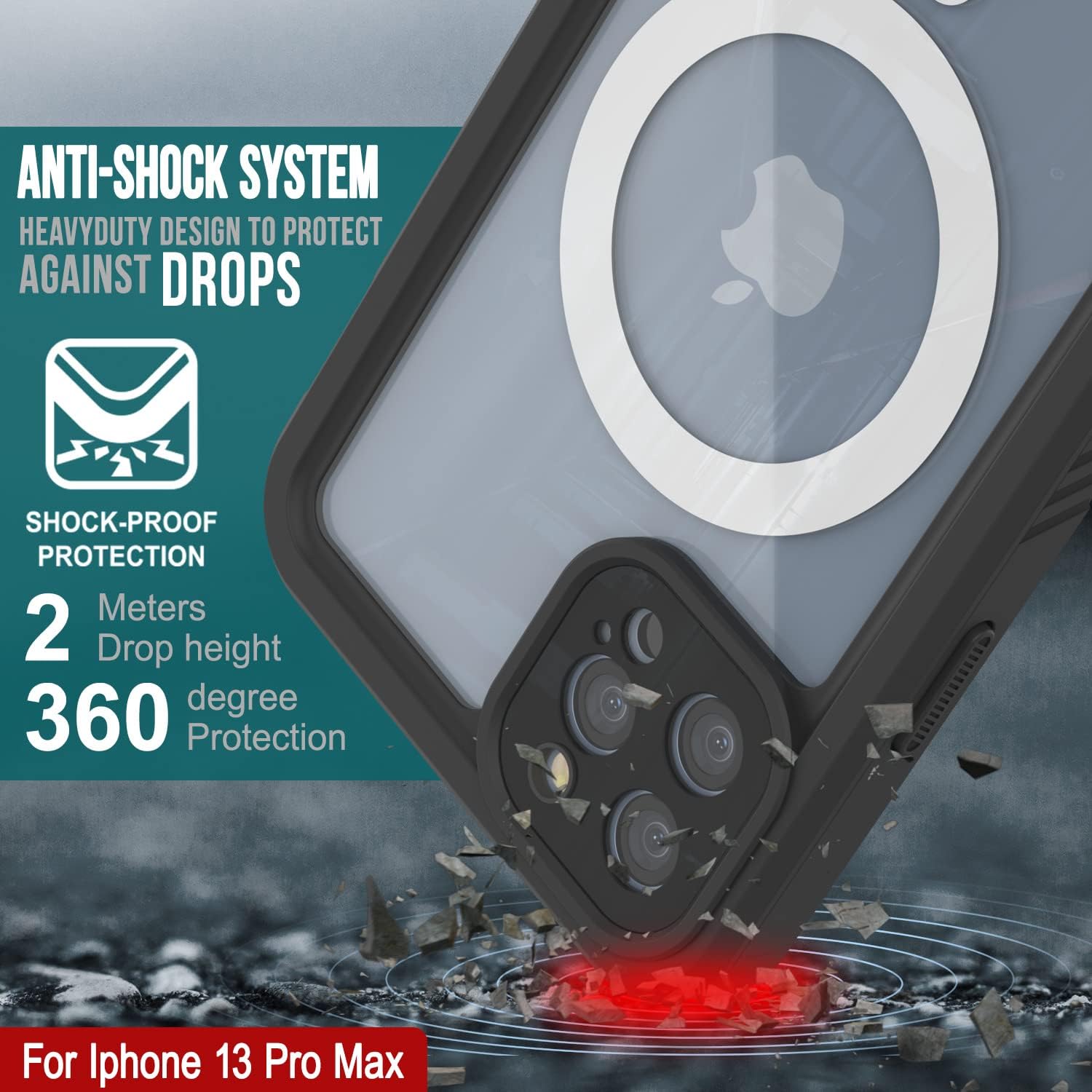 Punkcase Funda impermeable para iPhone 13 Pro Max Serie Extreme Mag Ajuste delgado Certificado IP68 A prueba de golpes Funda de armadura con