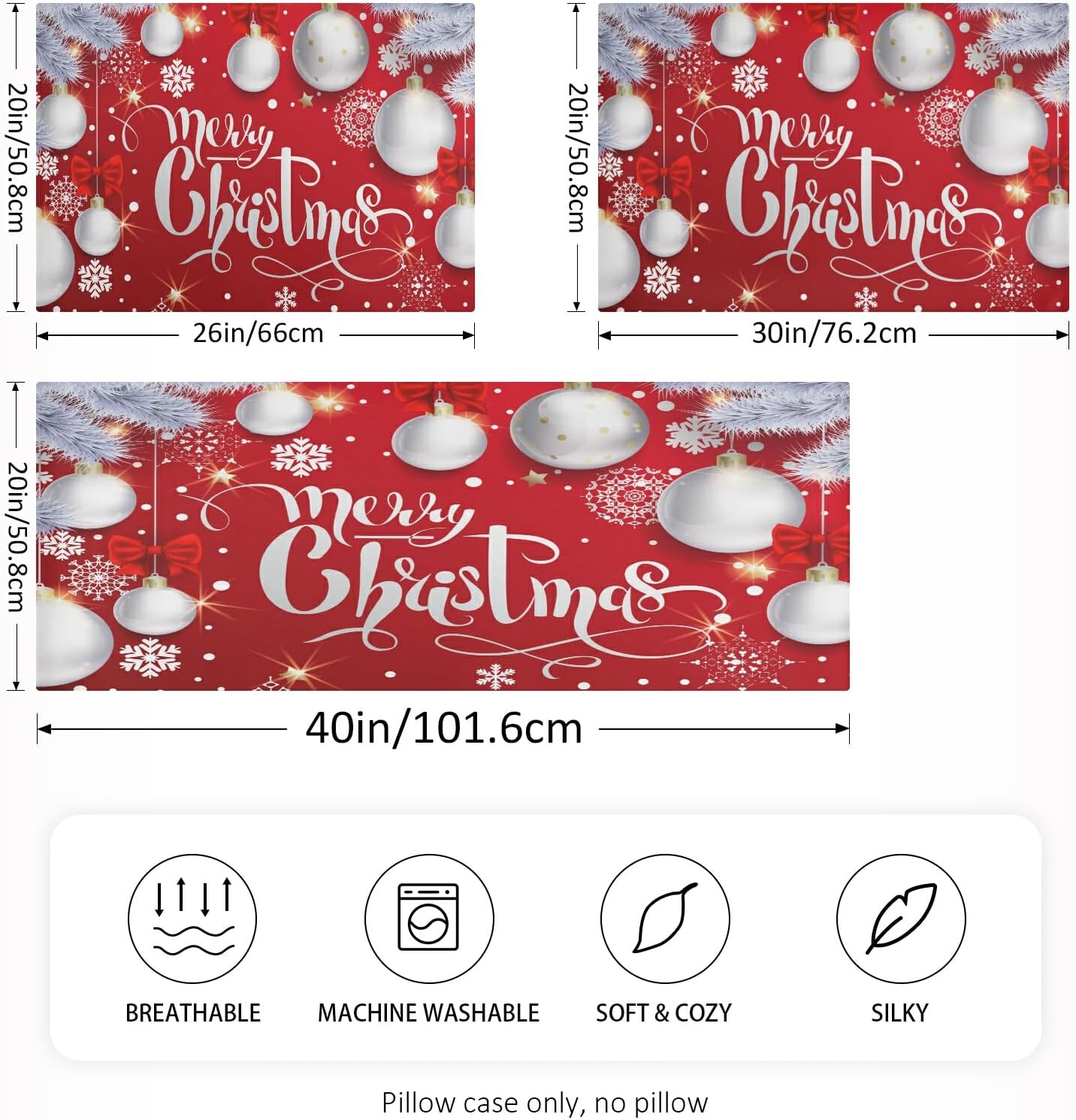 xigua Funda de almohada de satén con diseño de copos de nieve y árbol de Navidad, para el cabello y la piel, con cierre de sobre, funda de almohada