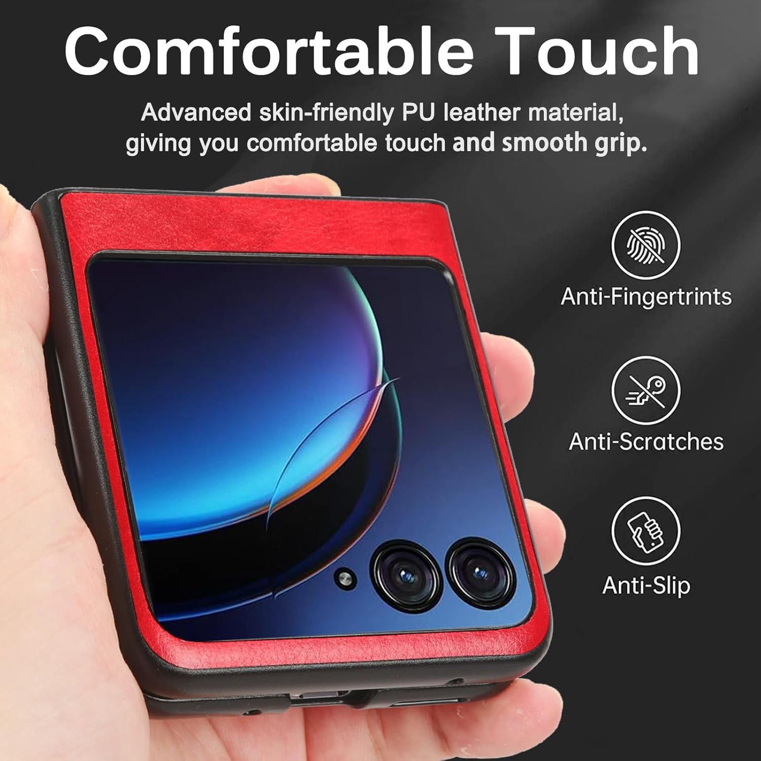 Miimall Funda protectora de piel resistente a los arañazos para Motorola Razr Plus 2023, Moto Razr Plus, color rojo
