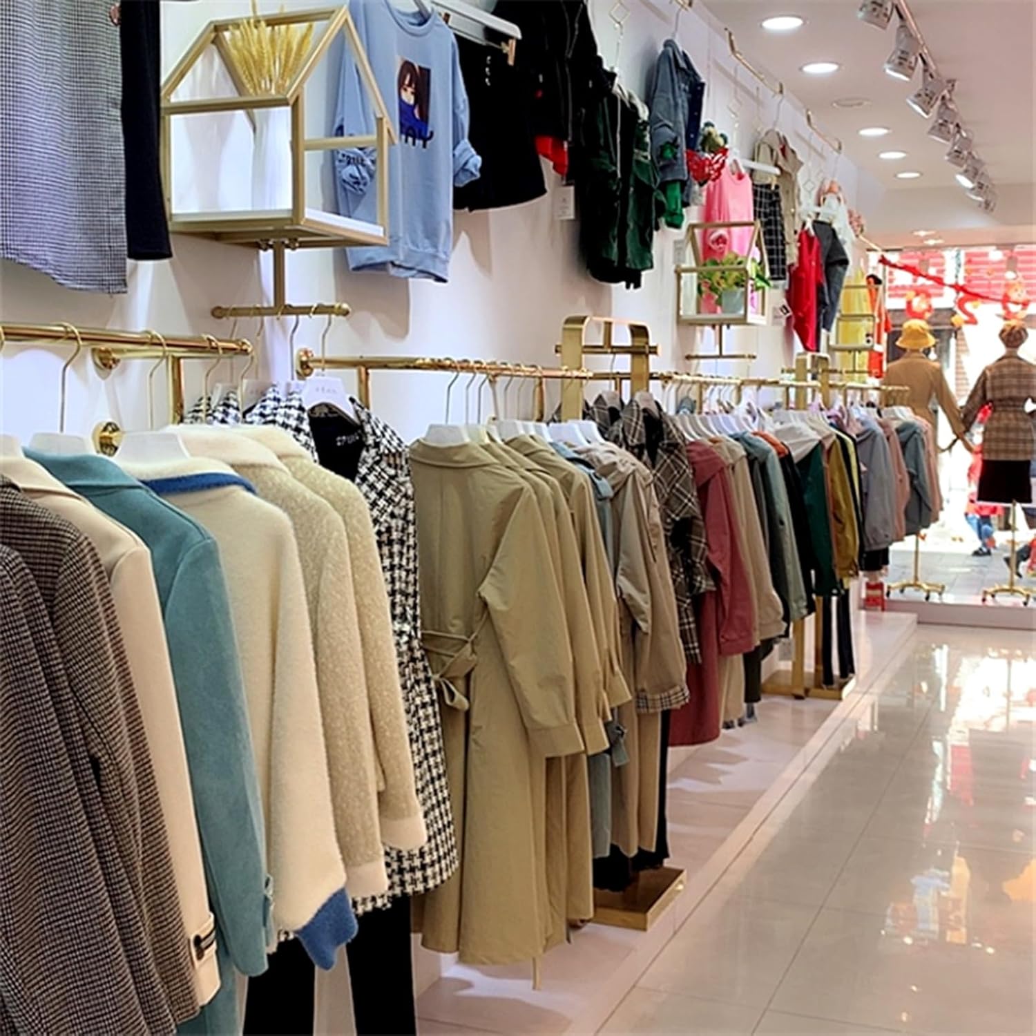 Riel de ropa moderno, para colgar en la pared, barra de ropa, perchero de acero inoxidable SUS304 a prueba de óxido, acabado dorado pulido, colgador