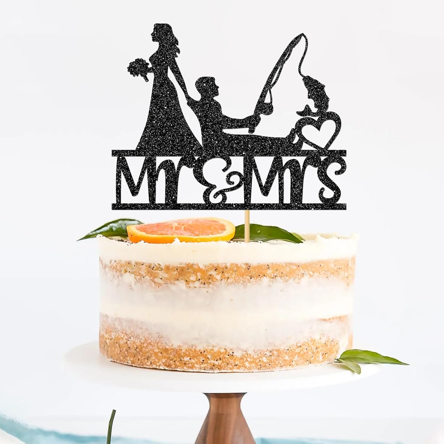 Decoración para tartas de pesca Mr & Mrs – Suministros para pasteles de fiesta de boda de pesca, decoración de fiesta de despedida de soltera,