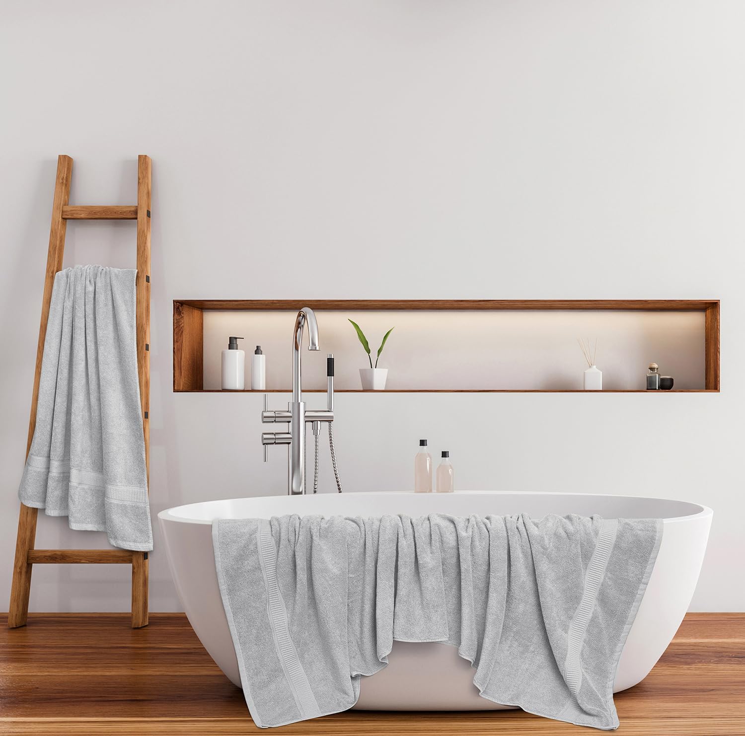 Oakias Toalla de baño gris claro de alta calidad, 1 paquete, 35 x 70 pulgadas, 21.16 ozm, 100% algodón hilado en anillo, toalla jumbo de calidad de