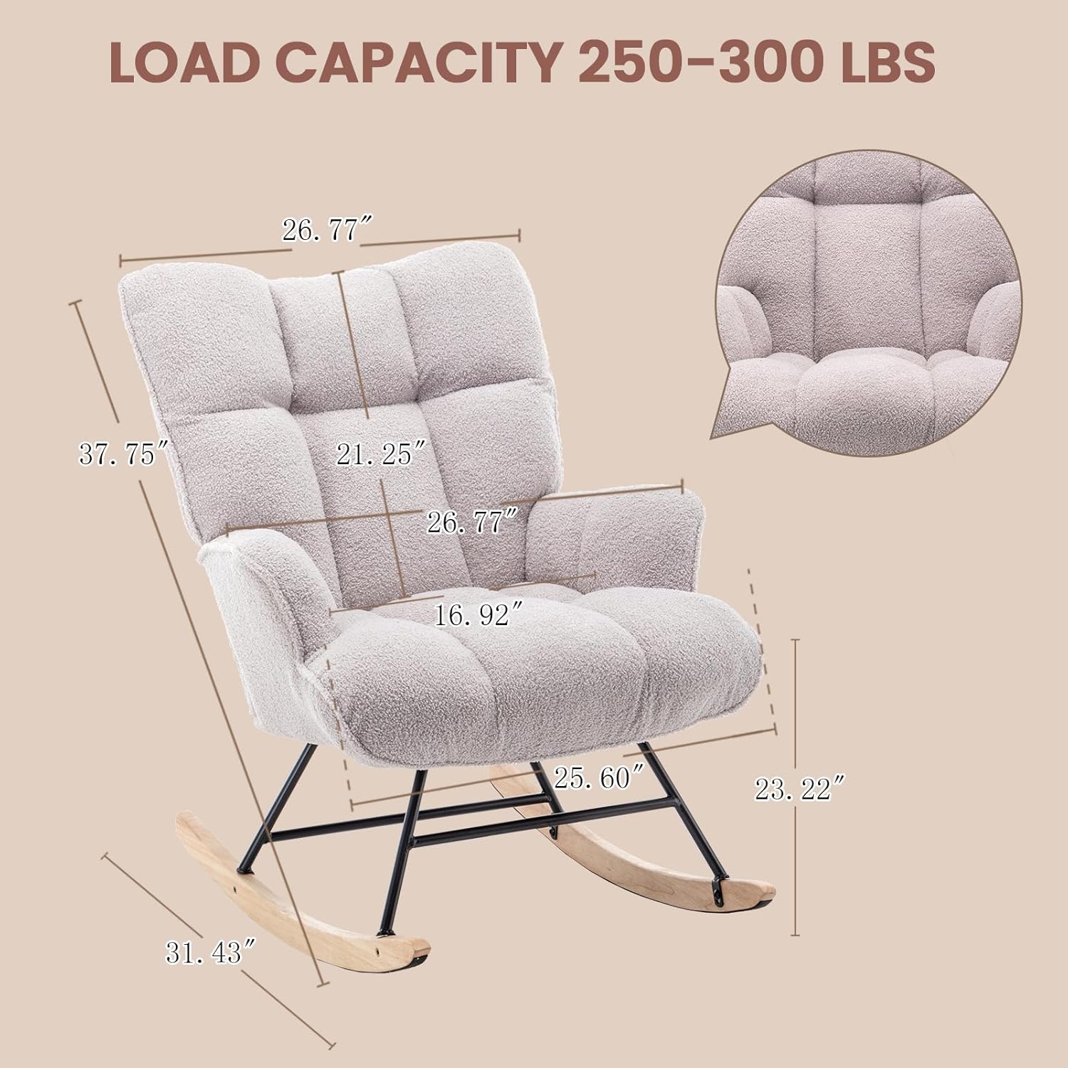 Mecedora tapizada con respaldo alto, cómodo y elegante sillón con asiento acolchado para salas de estar, dormitorios grises, oficinas, gris