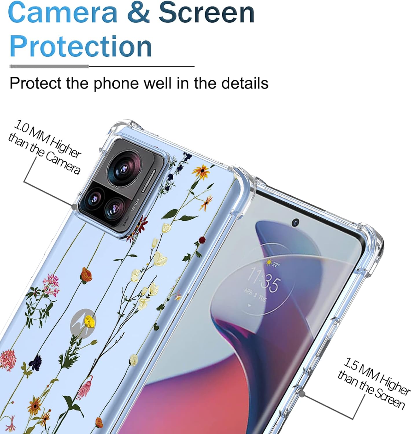 OEURVQO Funda para Moto Edge X30 Pro Edge 30 Ultra transparente con patrón de flores de TPU suave, a prueba de golpes, antiarañazos, funda