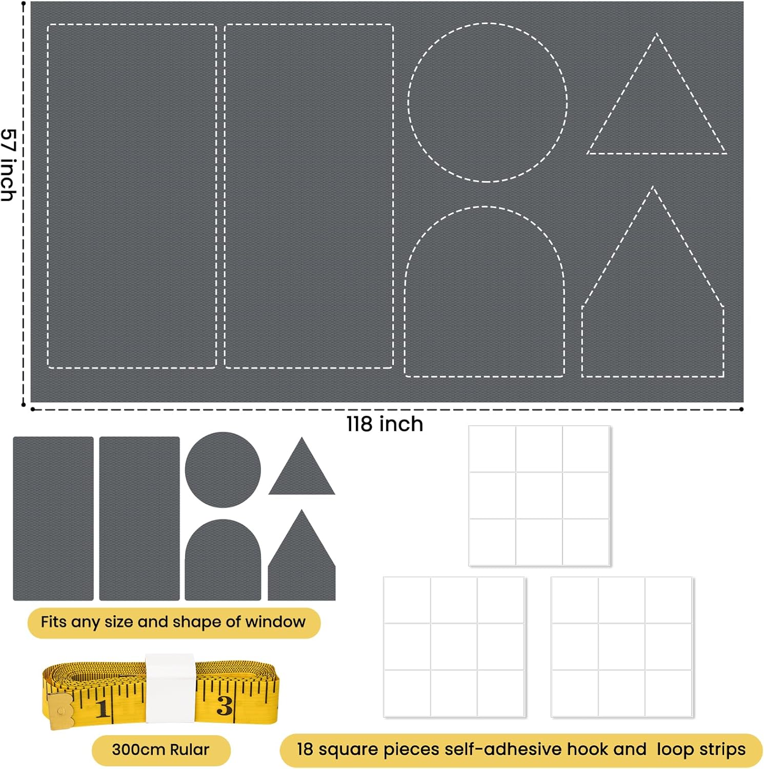 RRM Cortinas opacas para dormitorio, cortinas opacas de 118 x 57 pulgadas con cintas de velcro para cubierta de ventana 100% opaca, cortinas opacas