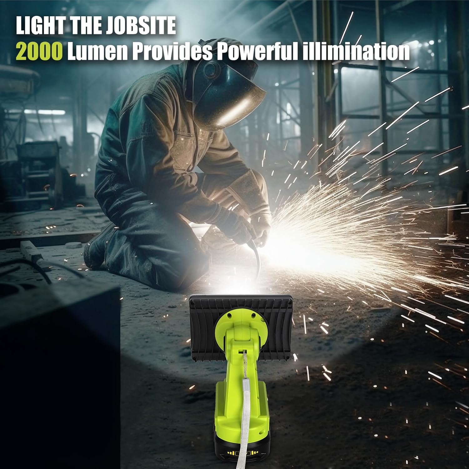 Luz de 18 V para Ryobi 18 V One+ batería de iones de litio, 18 W 2000 lm para luz Ryobi con puerto USB, cabeza giratoria de 110 grados de aleación
