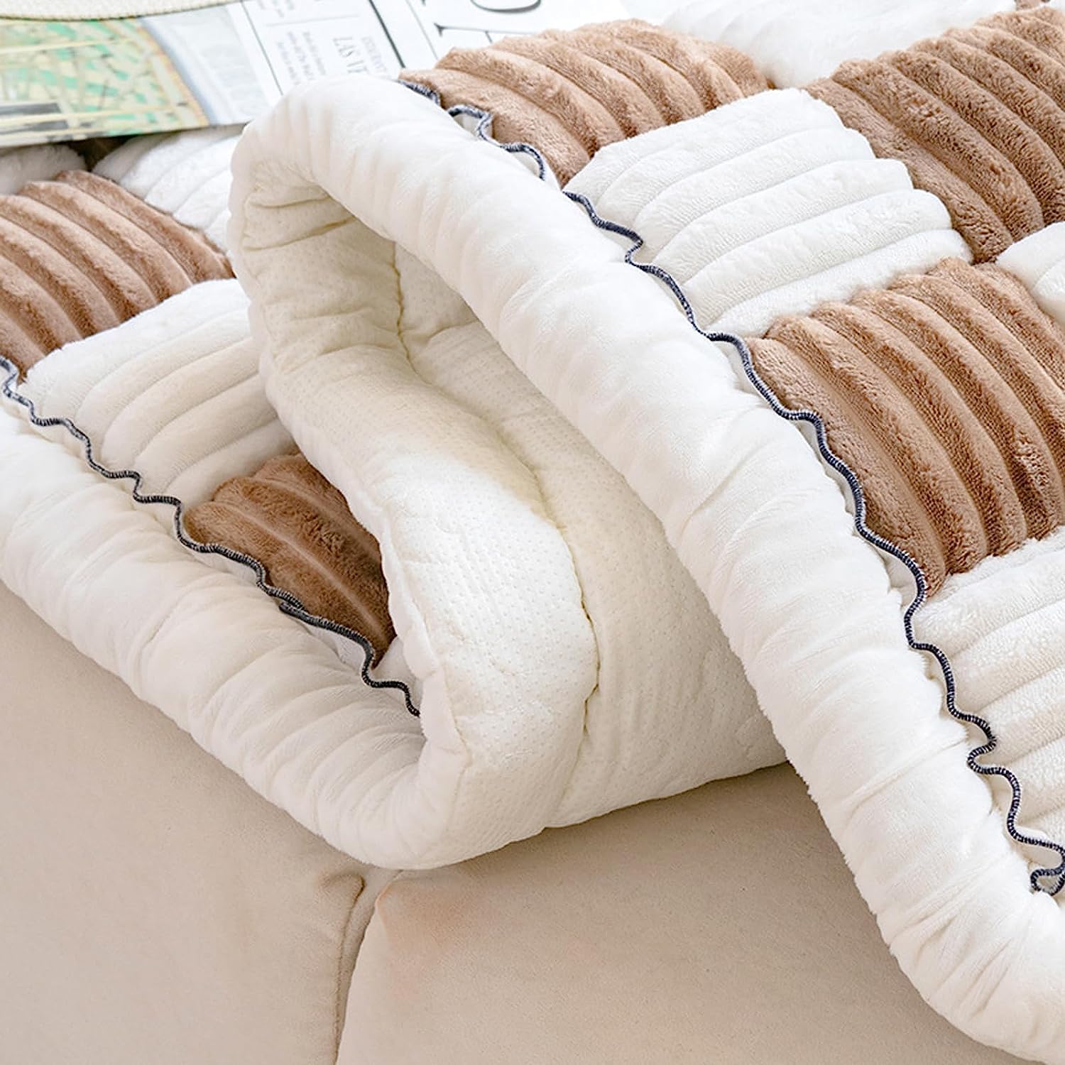 Tapete cuadrado grande de color crema para cama y sofá, funda para sofá, funda protectora de algodón elegante para jardín, lavable a máquina, color