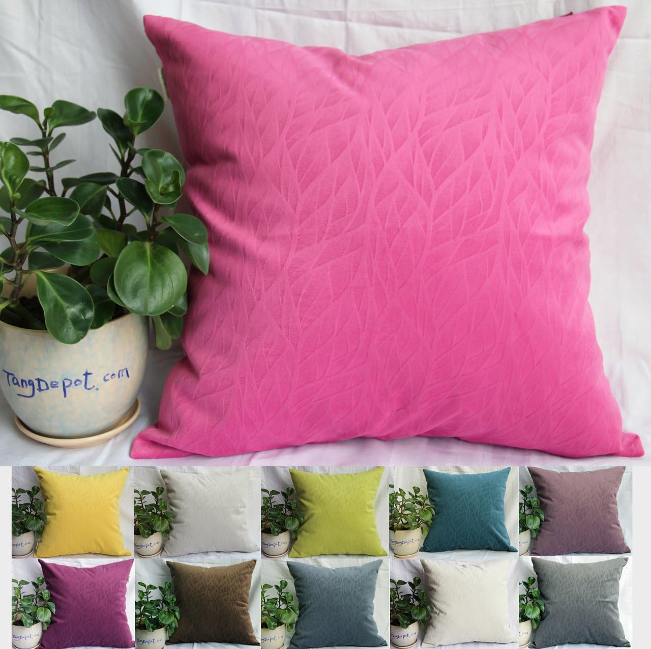TangDepot Fundas de almohada decorativas de terciopelo sólido, fundas de almohada europeas, terciopelo súper suave, textura y forma de hojas en