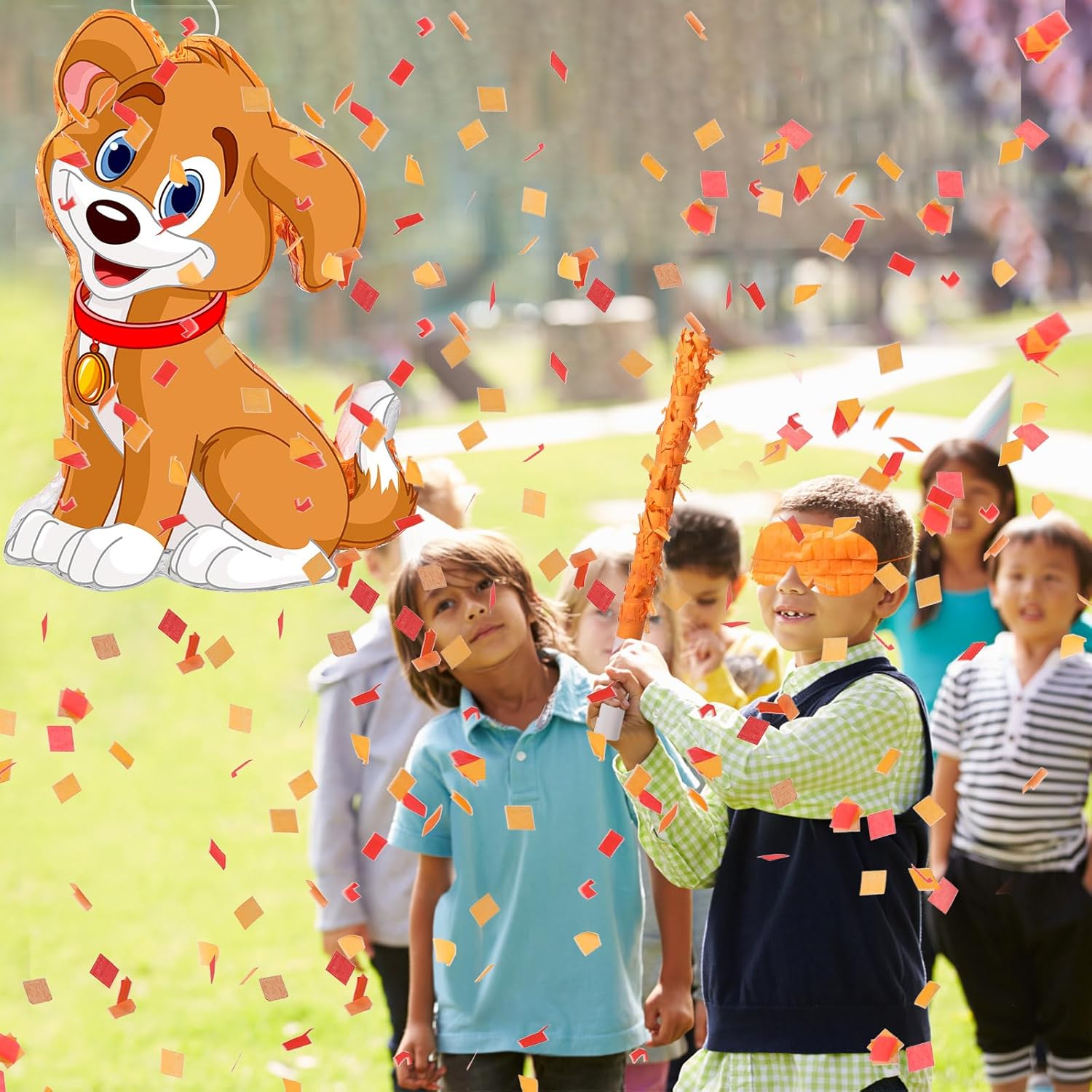 Sotiff Juego de piñata de fiesta para cachorros, incluye piñata para fiesta de perro, palo, murciélago, máscara de ojos vendados, confeti para niñas