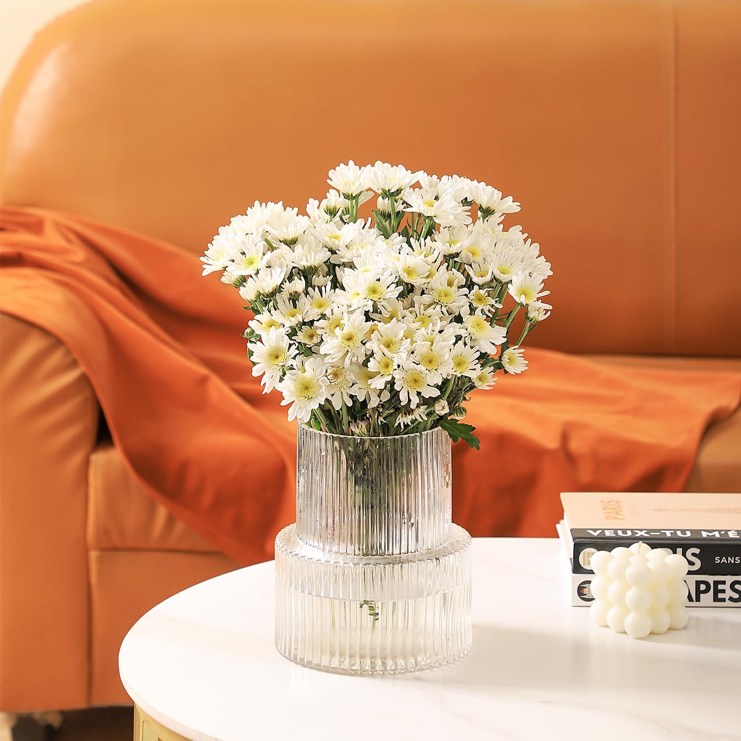 Jarrón de vidrio acanalado para flores, florero de vidrio estriado, florero de cristal acanalado, florero cilíndrico de vidrio, florero de flores