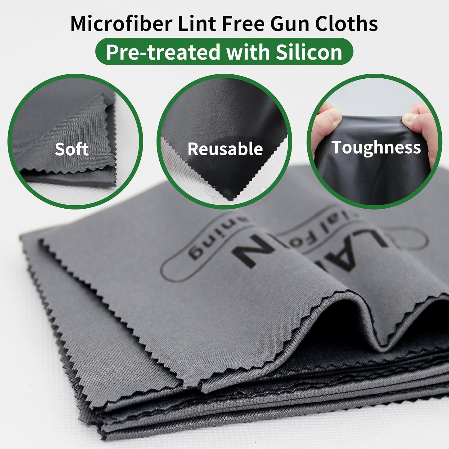 Paños de limpieza de pistola de silicona de 12 x 12 pulgadas, sin pelusas, toallitas de limpieza de pistola con trapos de limpieza de pistola gris