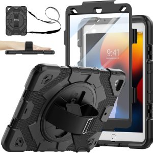 SEYMAC Funda para iPad de 987 generación, funda de cuerpo completo a prueba de golpes con protector de pantalla, correa de mano giratoria de 360 y SEYMAC Funda para iPad de 987 generación, funda de cuerpo completo a prueba de golpes con protector de pantalla, correa de mano giratoria de 360 y