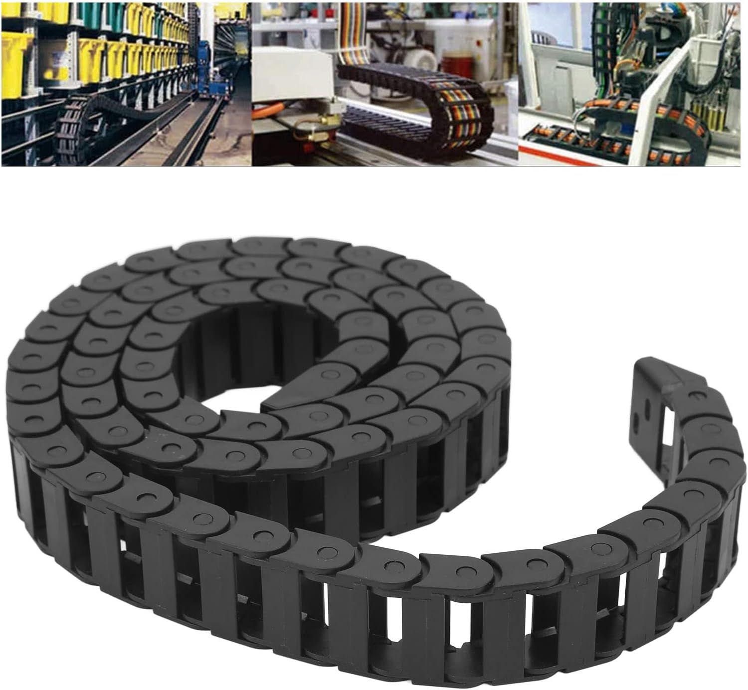 Cadena de arrastre portador Cable de alambre de cadena de plástico para CNC con conector final Tipo puente 3.3 ft largo negro