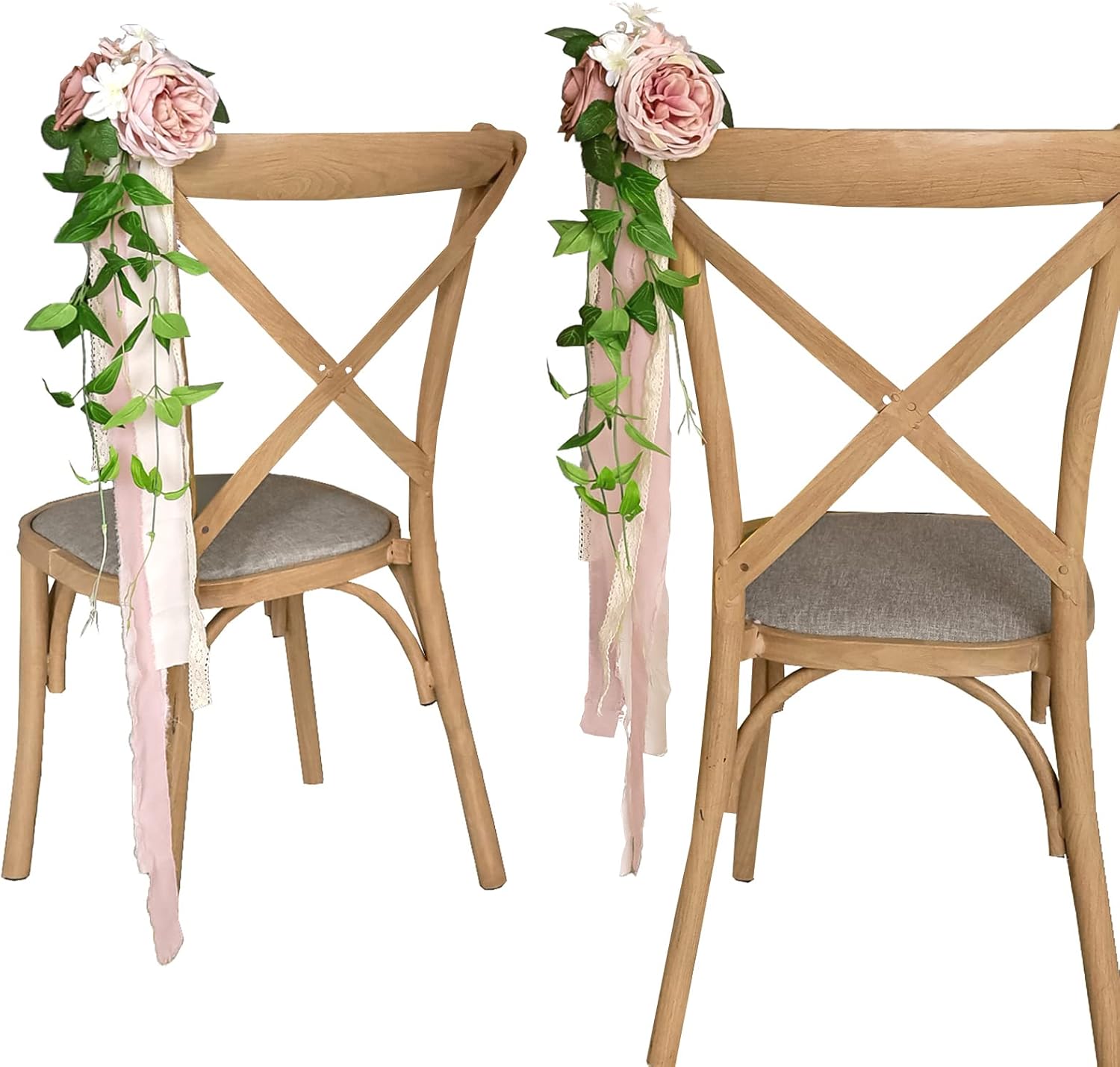 Lookein Juego de 8 flores de banco para ceremonia de boda, decoración de silla, decoración de banco, decoración de silla de pasillo de boda, rosa