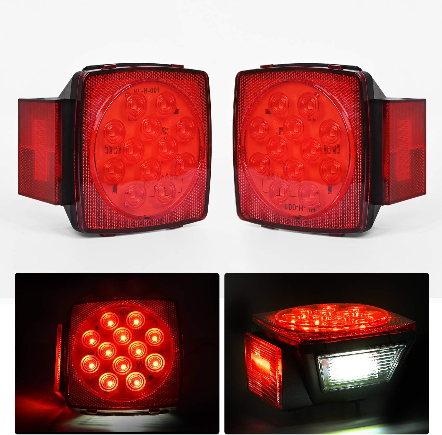 Nilight 2 luces LED cuadradas para remolque de perfil bajo sumergibles IP68 Luces direccionales y de freno traseras, laterales o para la placa de