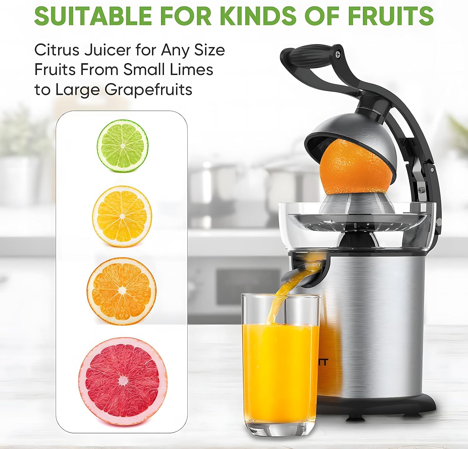 Exprimidor eléctrico de cítricos de acero inoxidable, exprimidor de naranja eléctrico, máquina casera de exprimidor de jugo de naranja, diseño