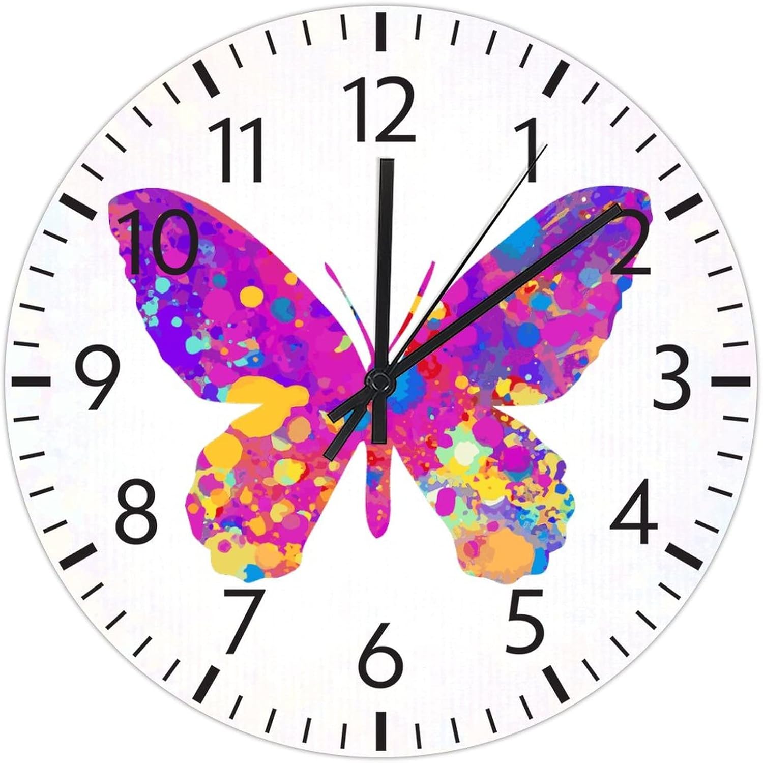 ArogGeld Reloj de pared de PVC con números de mariposa de acuarela, 8.8 pulgadas, funciona con pilas, silencioso, sin tictac, brillante, sin marco,