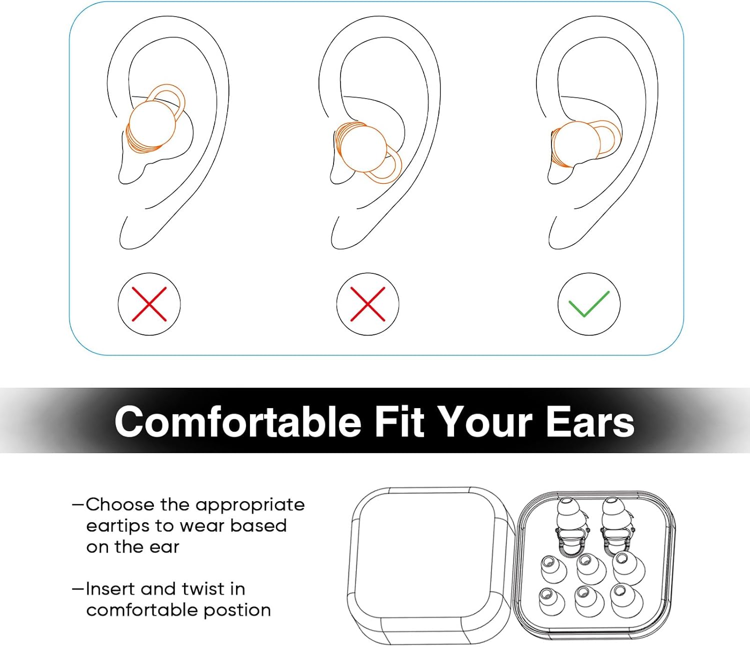Tapones para los oídos para dormir con 8 almohadillas para los oídos en XSSML, tapones para los oídos con cancelación de ruido, protección auditiva