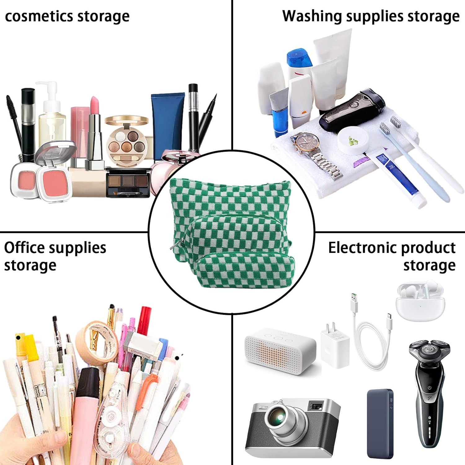 LYDZTION Bolsa de maquillaje para mujeres, 1 bolsa de maquillaje de gran capacidad y 1 estuche para lápices, bolsa de almacenamiento de brochas de