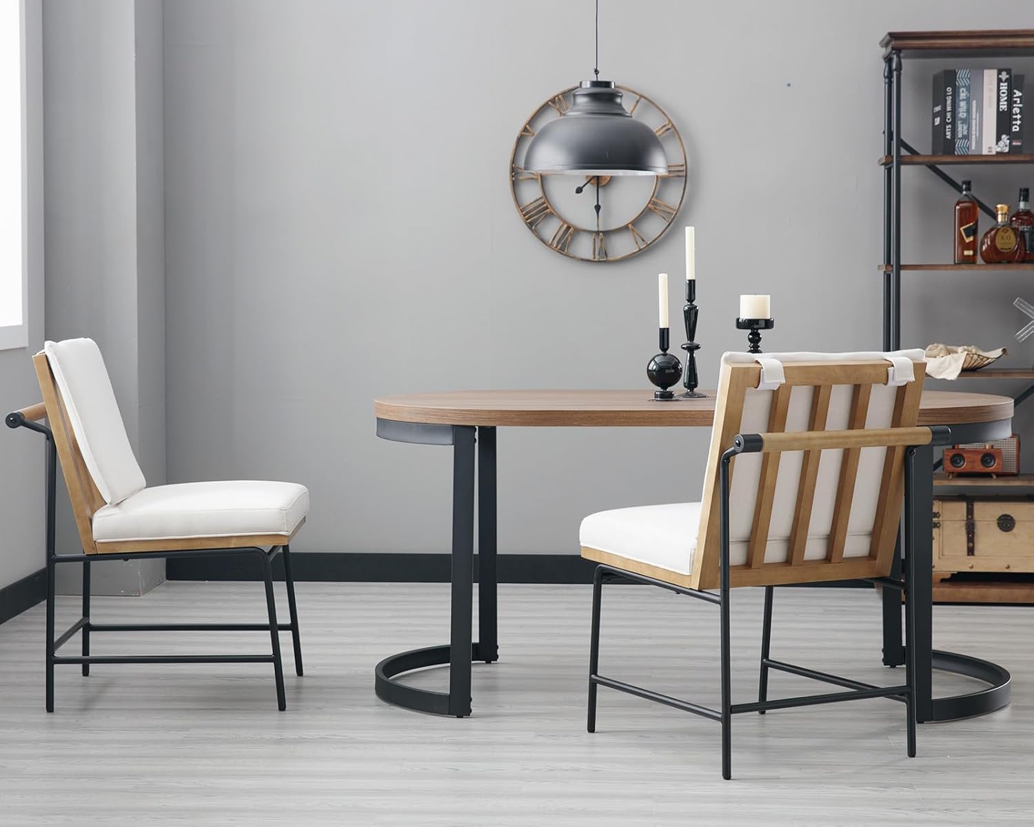 Mesa de comedor redonda moderna de mediados de siglo para 4-6 personas, mesa de cocina y comedor curvada de madera maciza de 63 pulgadas, mesa de